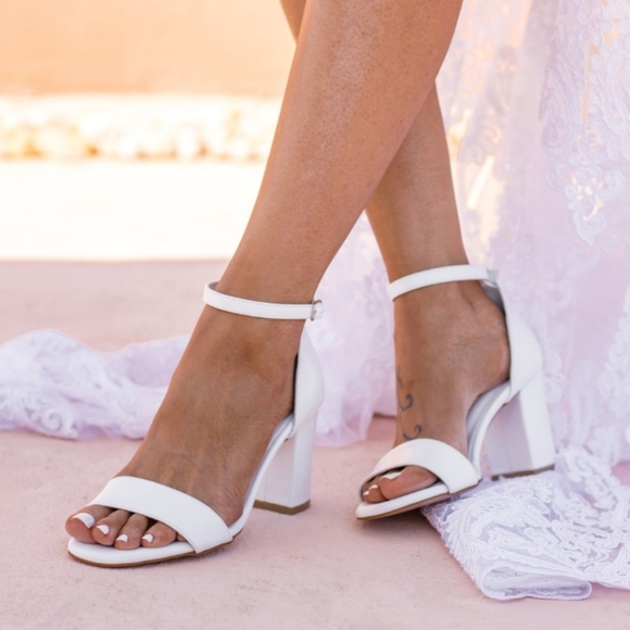 White Leather Block Heels - Picture 3 of 9